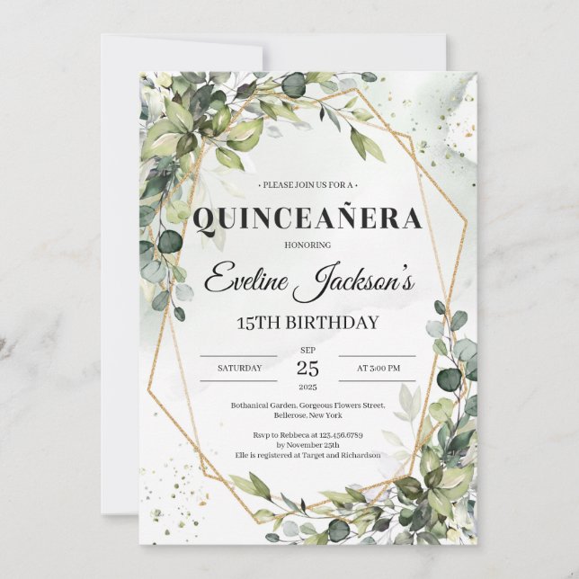 Invitación La vegetación boho deja la quinceanera del marco d (Anverso)