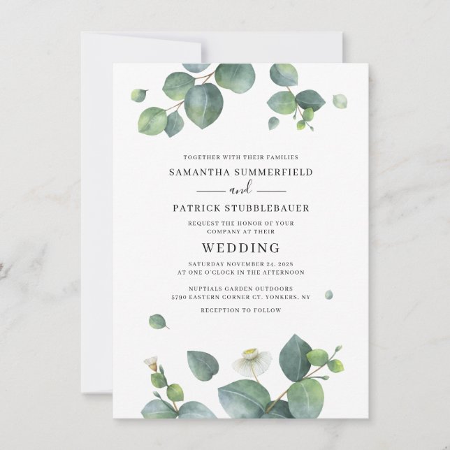 Invitación La vegetación botánica Eucalyptus deja Boda (Anverso)