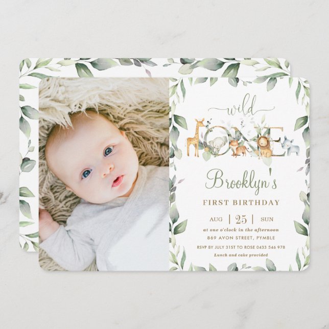 Invitación La vegetación de animales de la jungla Foto del Ch (Anverso / Reverso)