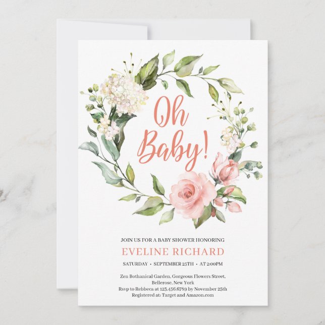 Invitación La vegetación de Boho rosas rosas rosas rosas blan (Anverso)