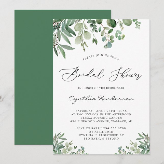 Invitación La vegetación de Eucalyptus deja una ducha nupcial (Anverso / Reverso)