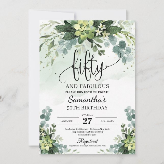 Invitación La vegetación de flores suculentas deja 50 años (Anverso)