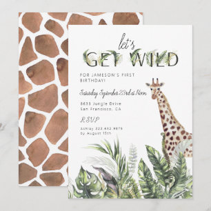 Invitación La vegetación de la selva moderna   Giraffe Birthd