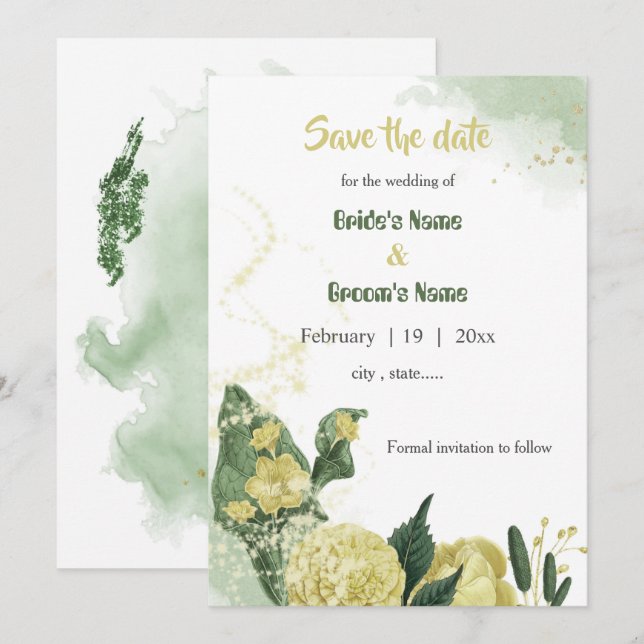 Invitación la vegetación de las flores amarillas salva la fec (Anverso / Reverso)