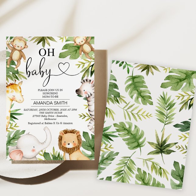 Invitación La vegetación de los animales de Safari Oh Baby Ba (Safari Baby Shower Invitations, Gender Neutral, Safari Theme, Safari Animals Baby Shower, Jungle)