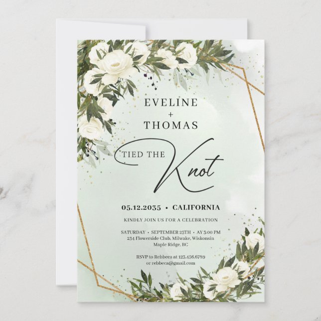 Invitación La vegetación de oliva rosales blancos marco de or (Anverso)
