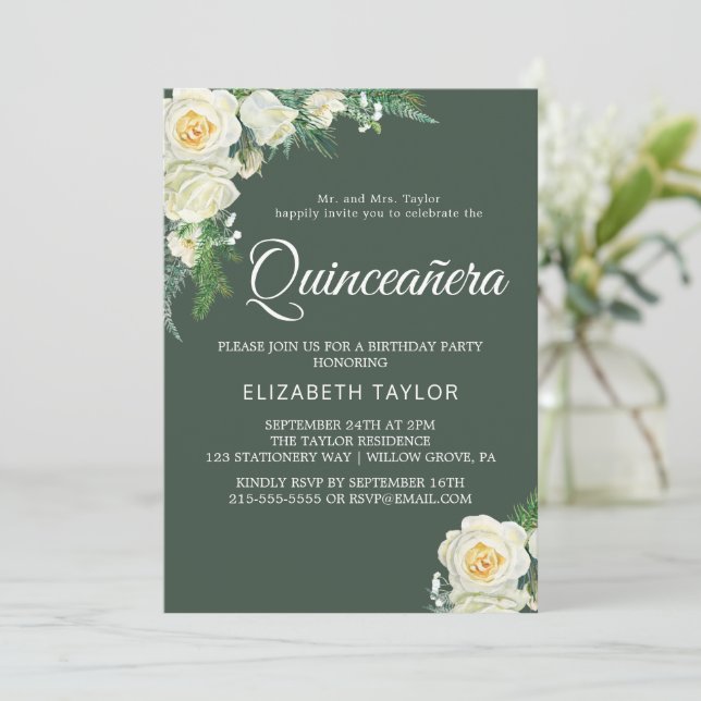 Invitación La vegetación de Woodland Hunter Green Quinceañera (Anverso de pie)