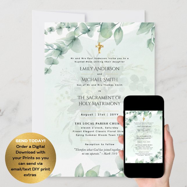 Invitación La vegetación deja al católico Boda de misa nupcia (Subido por el creador)