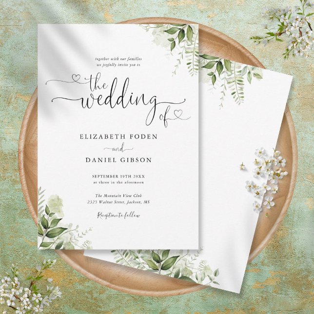 Invitación La vegetación deja corazones guión caligrafía Boda (Subido por el creador)