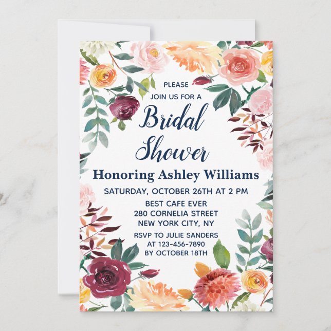Invitación La vegetación del Boho cae en la ducha de novias c (Anverso)