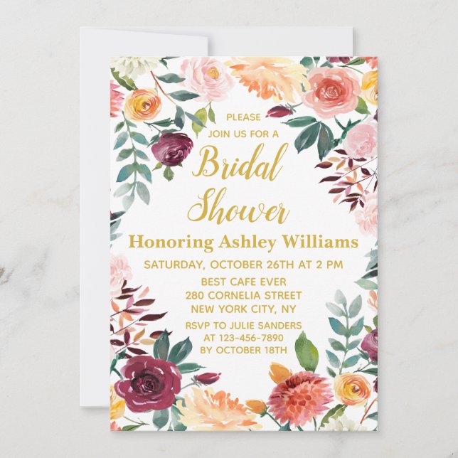 Invitación La vegetación del Boho cae en la ducha de novias c (Anverso)