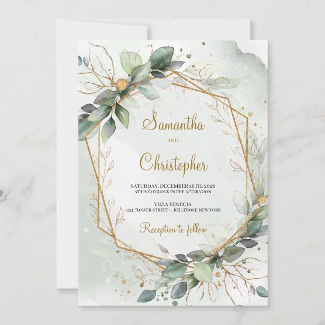 Invitación La vegetación del Boho eucalyptus deja un marco de (Anverso)