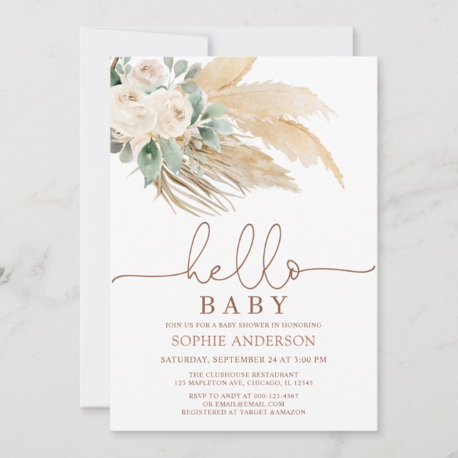 Invitación La vegetación del desierto Boho Pampas Grass Baby  (Anverso)