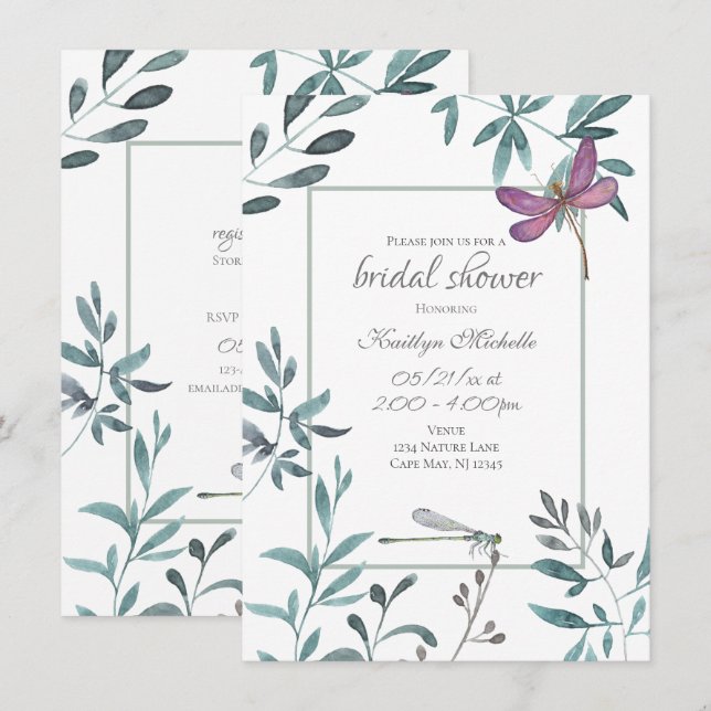Invitación La vegetación del jardín de la libélula en la duch (Anverso / Reverso)