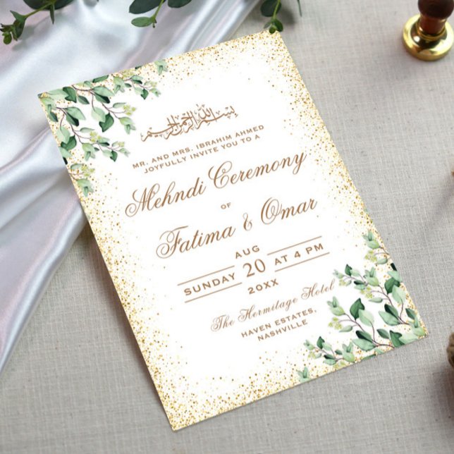Invitación La vegetación del marco dorado deja la ceremonia i (Subido por el creador)