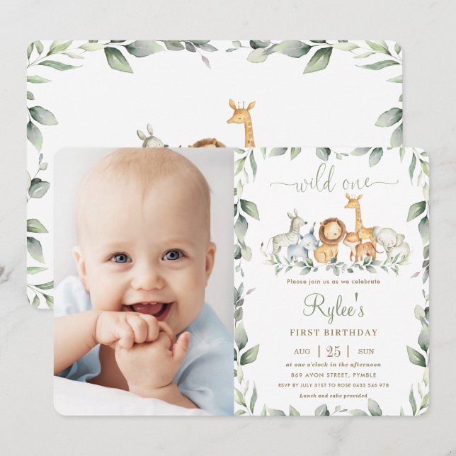 Invitación La vegetación del Safari de la Selva 1er cumpleaño (Anverso / Reverso)