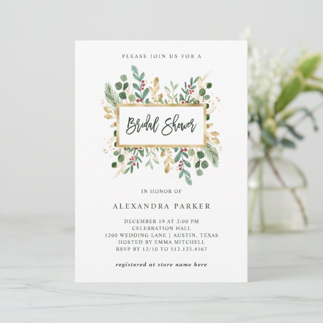 Invitación La vegetación dorada en blanco | Navidades Bridal  (Anverso de pie)