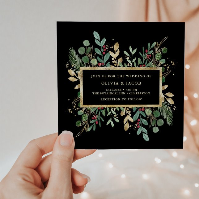 Invitación La vegetación dorada en negro | Boda de Navidades (Subido por el creador)