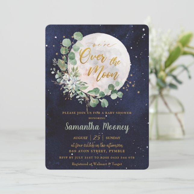 Invitación La vegetación en el Baby Shower neutral de la luna (Anverso de pie)