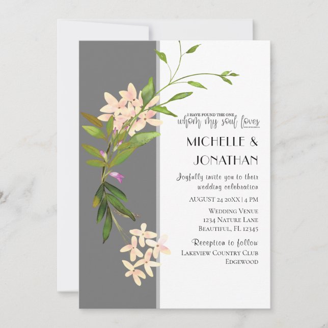 Invitación La vegetación en Rubor sobre Boda cristiano gris (Anverso)