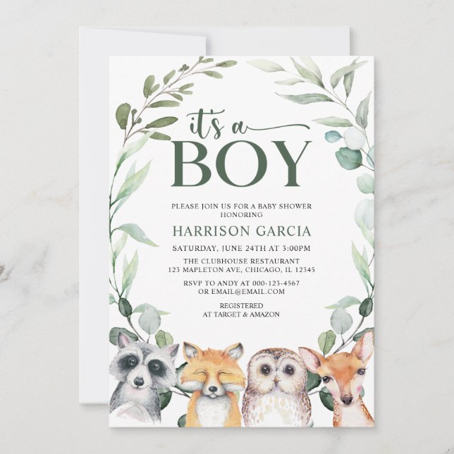 Invitación La vegetación es un Baby Shower de animales de Boy (Anverso)