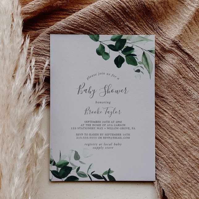Invitación La vegetación esmeralda | Baby Shower gris (Subido por el creador)