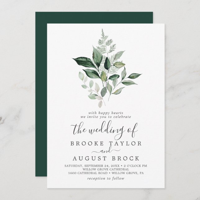Invitación La vegetación esmeralda el Boda de (Anverso / Reverso)