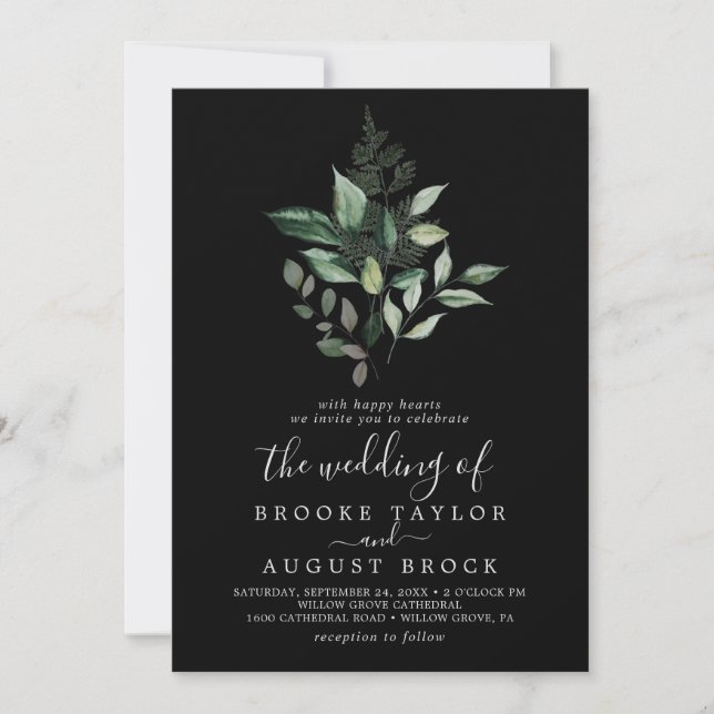 Invitación La vegetación esmeralda | Negro El Boda de (Anverso)