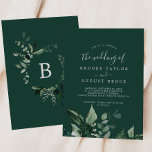 Invitación La vegetación esmeralda | Verde El Boda De<br><div class="desc">Esta invitación a una boda verde esmeralda es perfecta para un boda boho. El diseño es elegante y rústico,  con unas hojas de acuarela verde oscuro y un eucalipto con un toque bohemio moderno.</div>