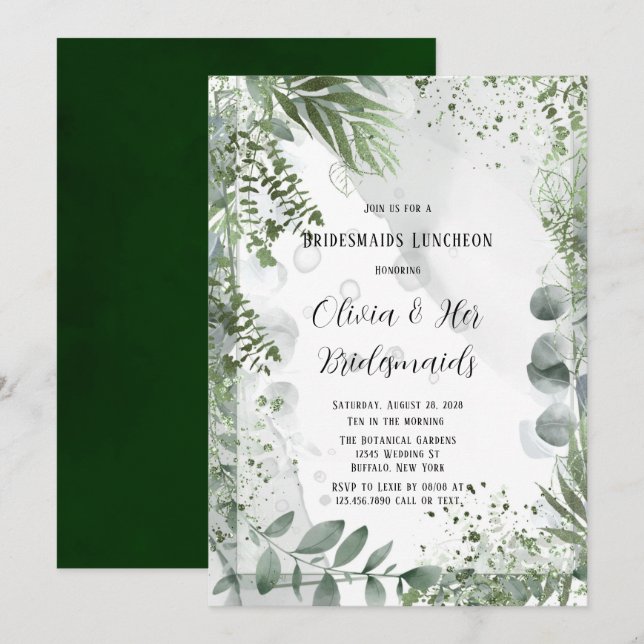 Invitación La vegetación Eucalyptus deja a las damas de honor (Anverso / Reverso)