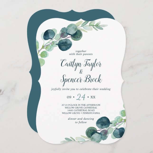 Invitación La vegetación exuberante y el Boda Casual Eucalypt (Anverso / Reverso)