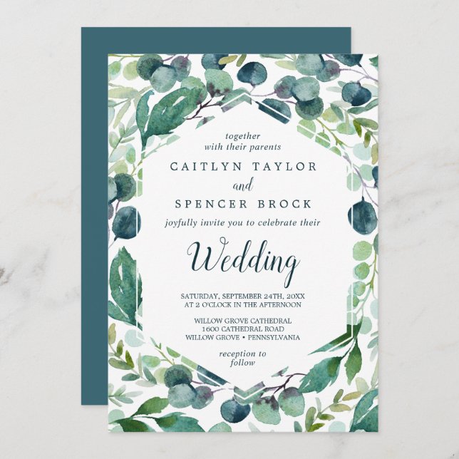 Invitación La vegetación exuberante y el Boda Eucalyptus (Anverso / Reverso)