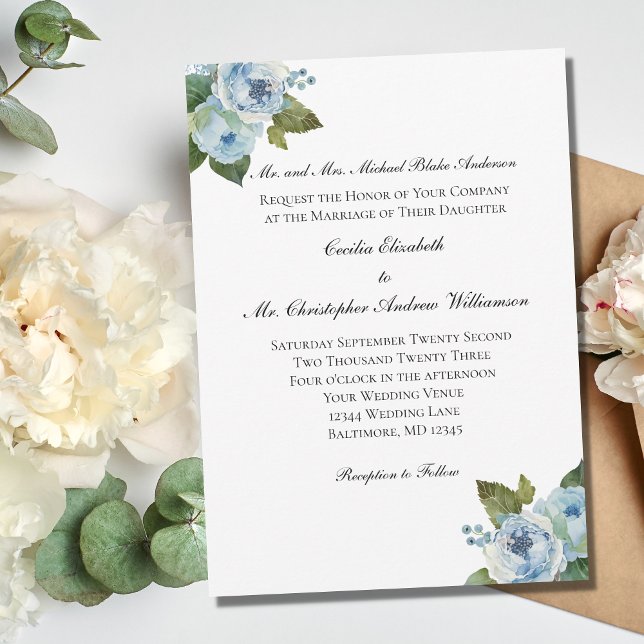 Invitación La vegetación floral azul elegante Boda formal (Subido por el creador)