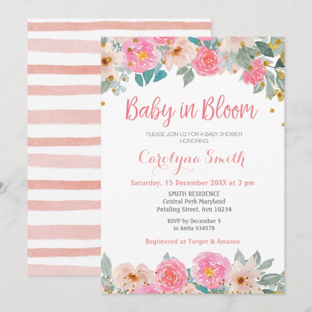 Invitación La vegetación floral de Peach Baby en Bloom (Anverso / Reverso)