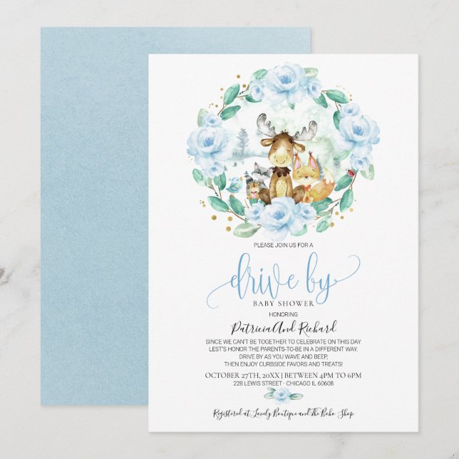 Invitación La Vegetación Floral De Woodland Por Baby Shower (Anverso / Reverso)