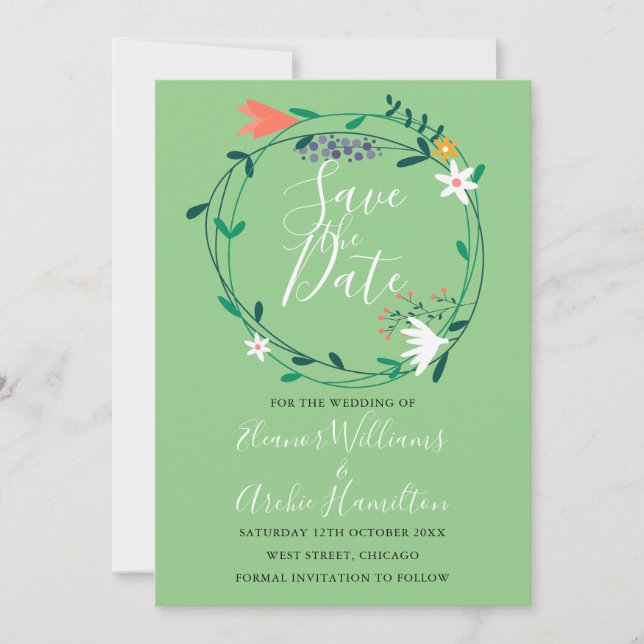 Invitación La vegetación floral moderna de Garland salva la f (Anverso)