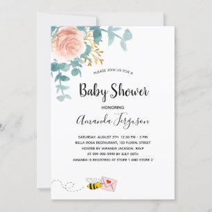 Invitación La vegetación floral rosa de Baby Shower adorable 