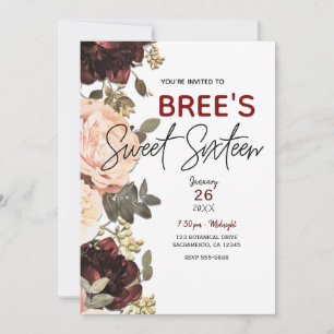 Invitación La vegetación floral rosa y marrón deja dulce 16