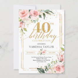 Invitación La vegetación floral rosa y rosa bohemia y el oro 