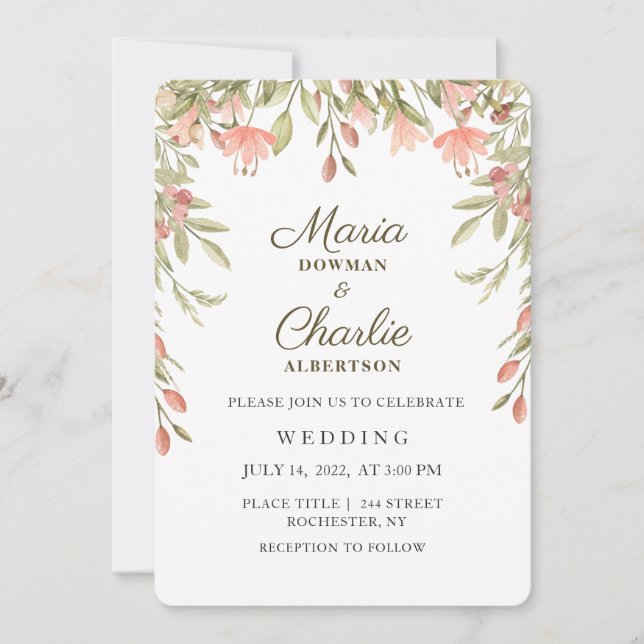 Invitación La vegetación floreciente. Boda Rústico de verano  (Anverso)