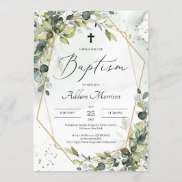 Invitación La vegetación geométrica de oro deja el bautismo