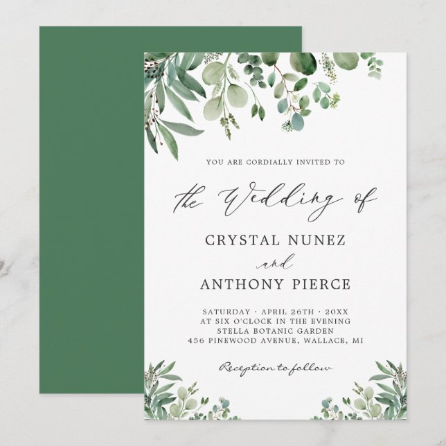 Invitación La vegetación minimalista Eucalyptus deja Boda (Anverso / Reverso)