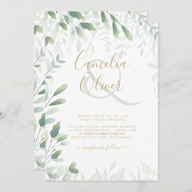 Invitación La vegetación moderna deja al Boda de oro el códig (Anverso / Reverso)
