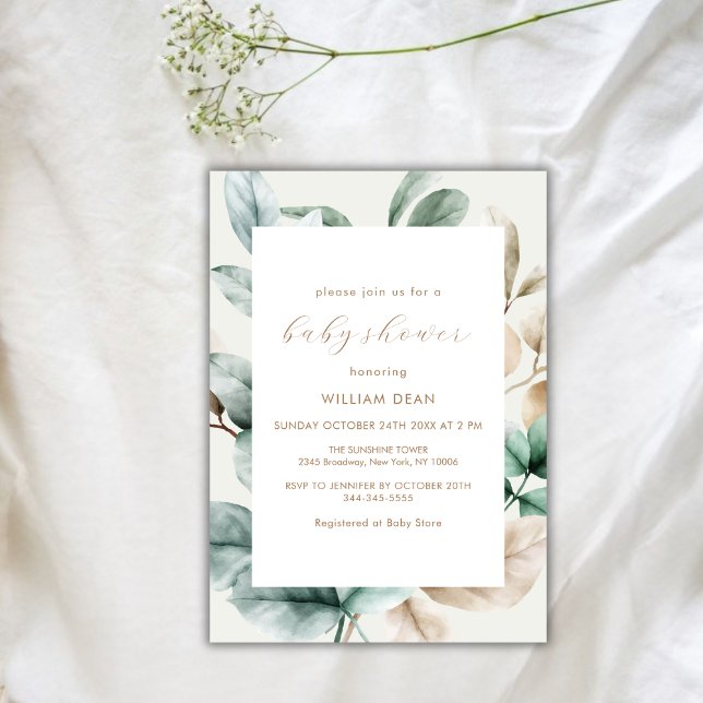 Invitación La vegetación moderna del Boho deja Baby Shower (Modern Boho Greenery Leaves Baby Shower Invitation)