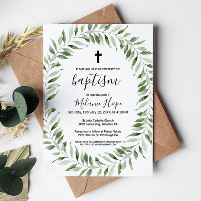 Invitación La vegetación moderna El bautismo cruzado simple (Subido por el creador)