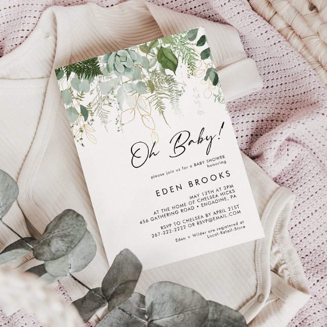 Invitación La vegetación moderna y el oro ¡Oh bebé! Baby Show (Subido por el creador)