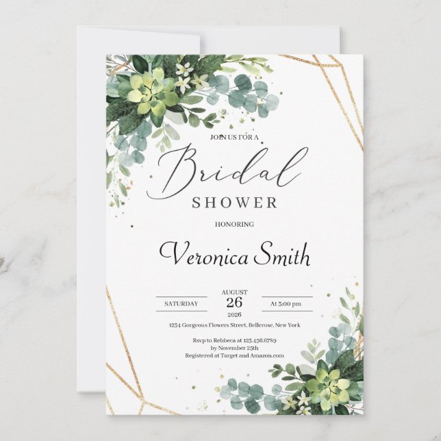 Invitación La vegetación moderna y la suculenta ducha de novi (Anverso)