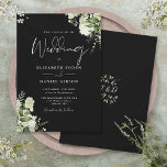 Invitación La Vegetación Negra Y Blanca Deja Al Boda Monogram<br><div class="desc">Esta elegante vegetación botánica deja la invitación a la boda puede ser personalizada con su información en tipografía de moda con sus iniciales de monograma al revés. Diseñado por Thisisnotme©</div>