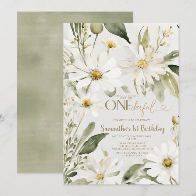 Invitación La vegetación no es una flor de primer cumpleaños  (Anverso / Reverso)