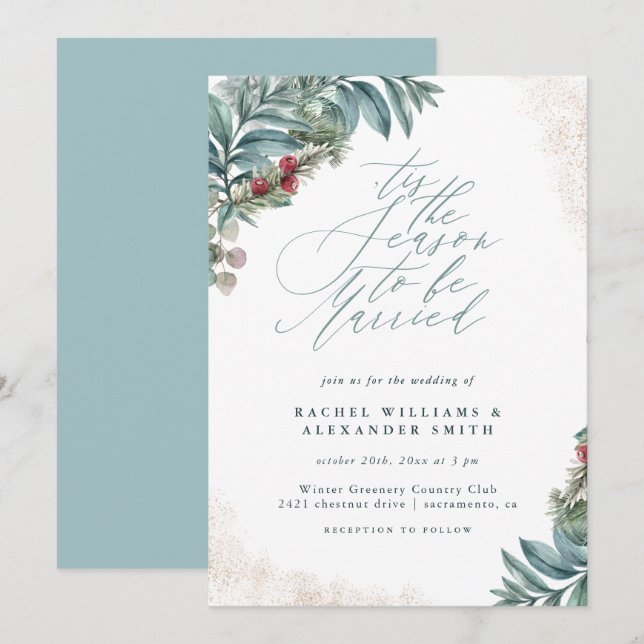 Invitación La vegetación Purpurina rústica es el Boda de temp (Anverso / Reverso)